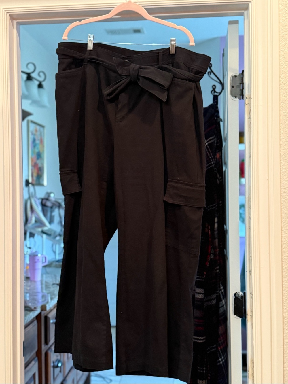 Ava & Viv Black Wide-Leg Paperbag Pants with Tie Belt